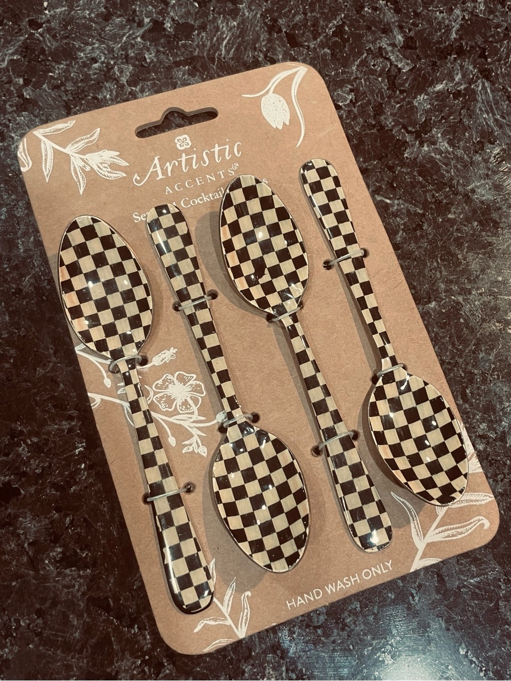 Artistic Accents Black & Cream Checkered Cocktail Spoons         - Set of 4